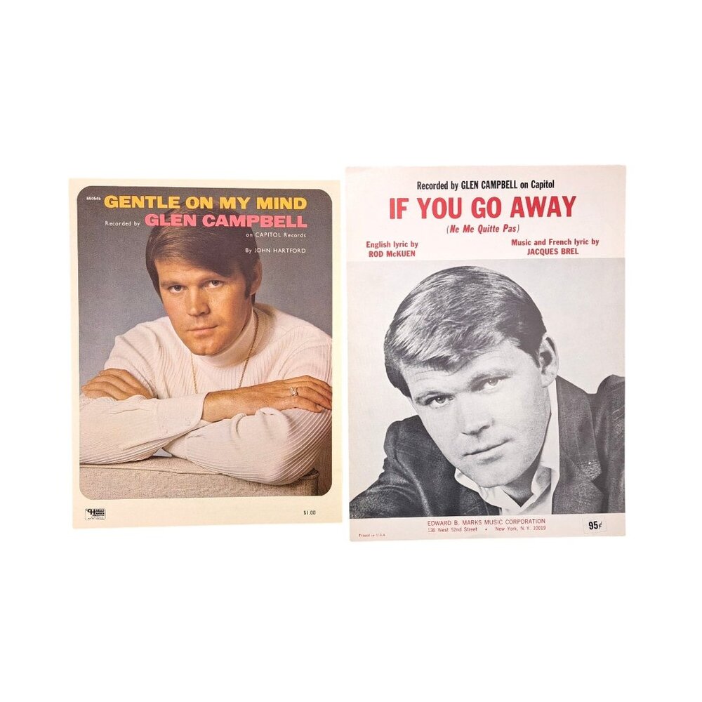 Vintage Glen Campbell Sheet Music Lot Of 2 Gentle On My Mind You Go Away French